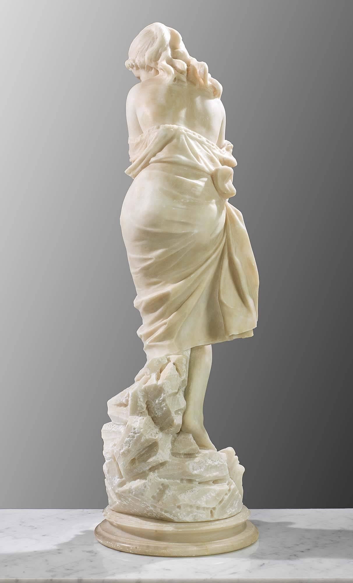 Hand-Carved 19th Century Alabaster Figure of a Young Bather