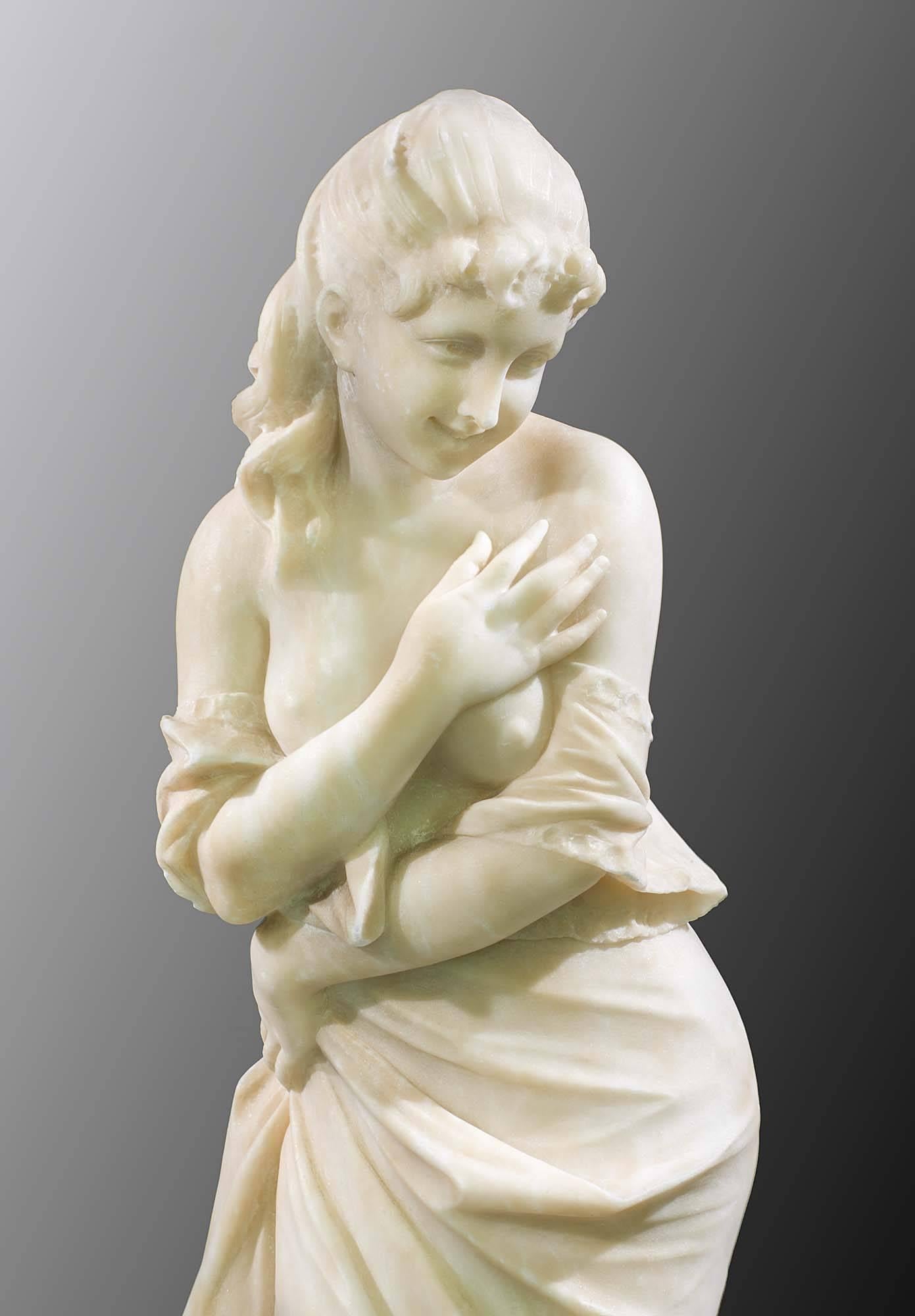 19th Century Alabaster Figure of a Young Bather In Good Condition In London, GB