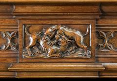 French Walnut Gothic Revival Chimneypiece and Overmantel