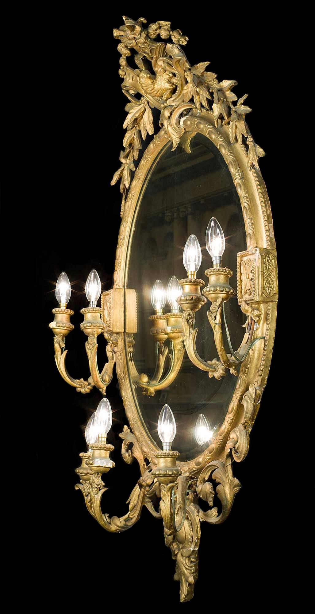 Louis XVI Large Oval Girandole Mirror, French, Mid-19th Century