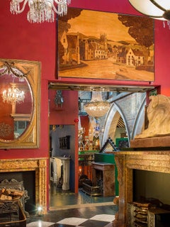 Very Large Arts & Crafts Marquetry Panel Depicting an English Village Scene