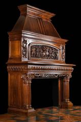 19th Century Antique French Fireplace Mantel Carved in Walnut