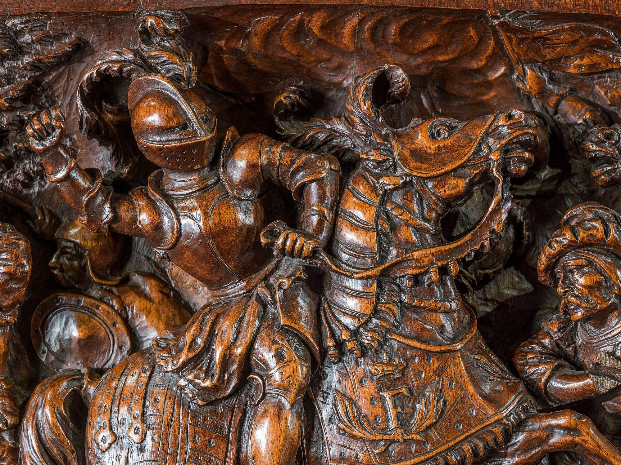 Renaissance Revival 19th Century Antique French Fireplace Mantel Carved in Walnut