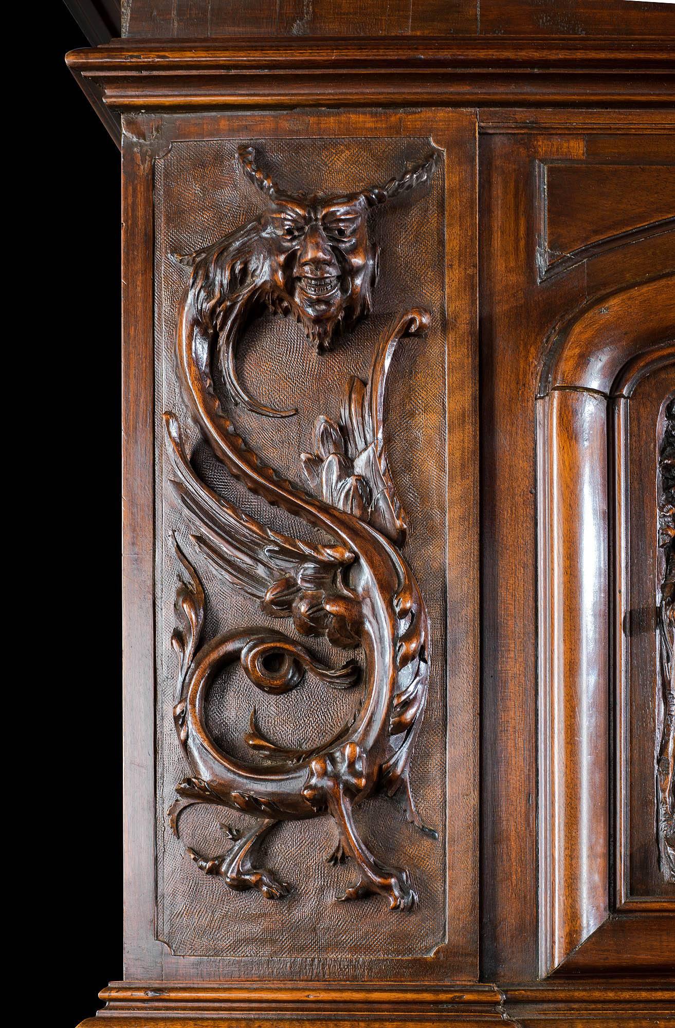 19th Century Antique French Fireplace Mantel Carved in Walnut 2