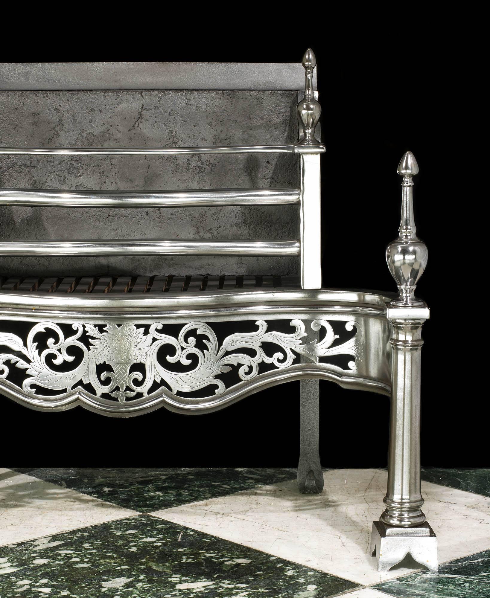 Great Britain (UK) Fine Antique English George III Style Polished Steel Fire Grate, circa 1880