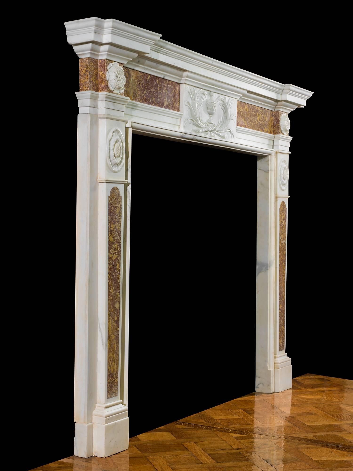 Georgian Late 18th Century Antique Fireplace Mantel in Statuary and Brocatelle Marble For Sale