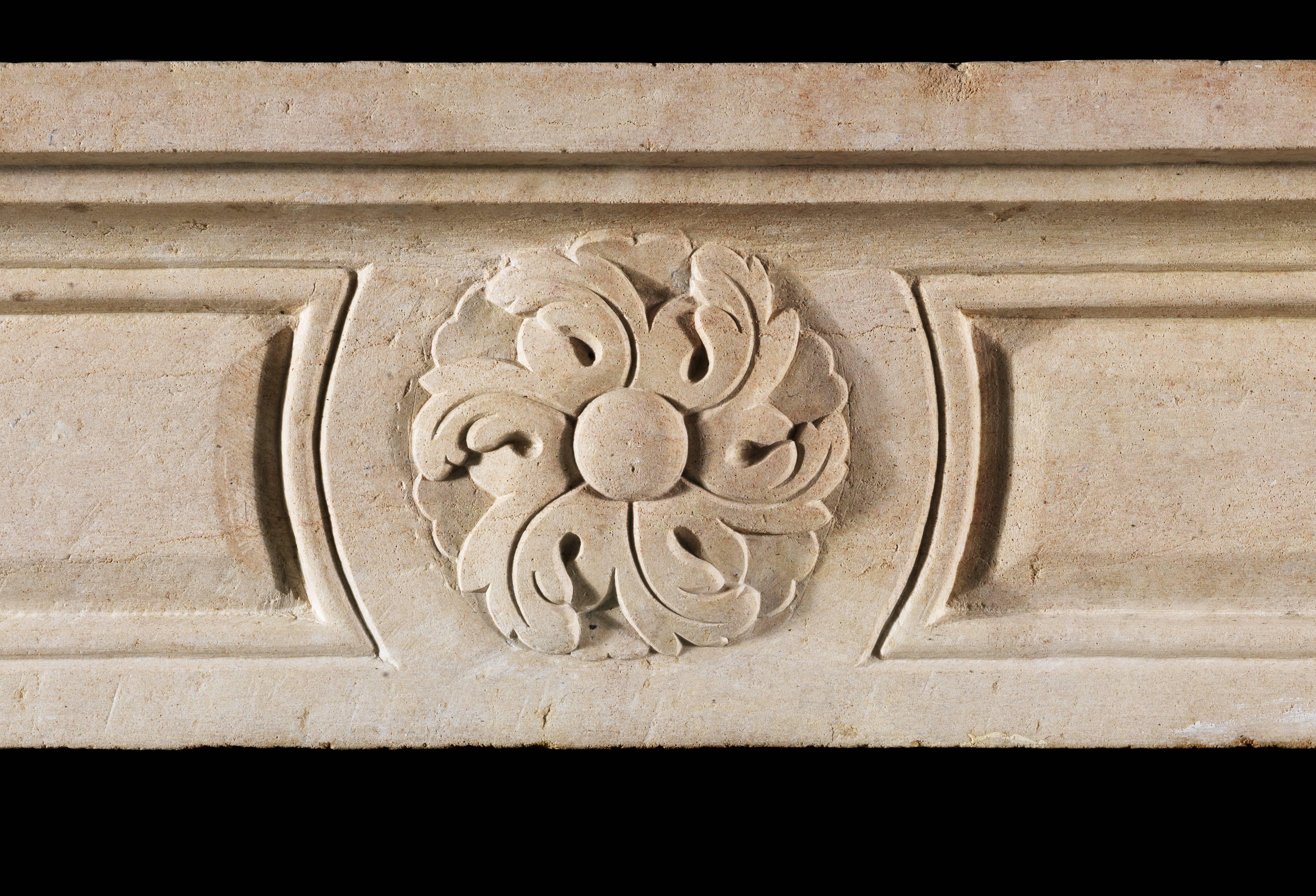 Carved 18th Century Louis XVI Antique Limestone Fireplace Mantel