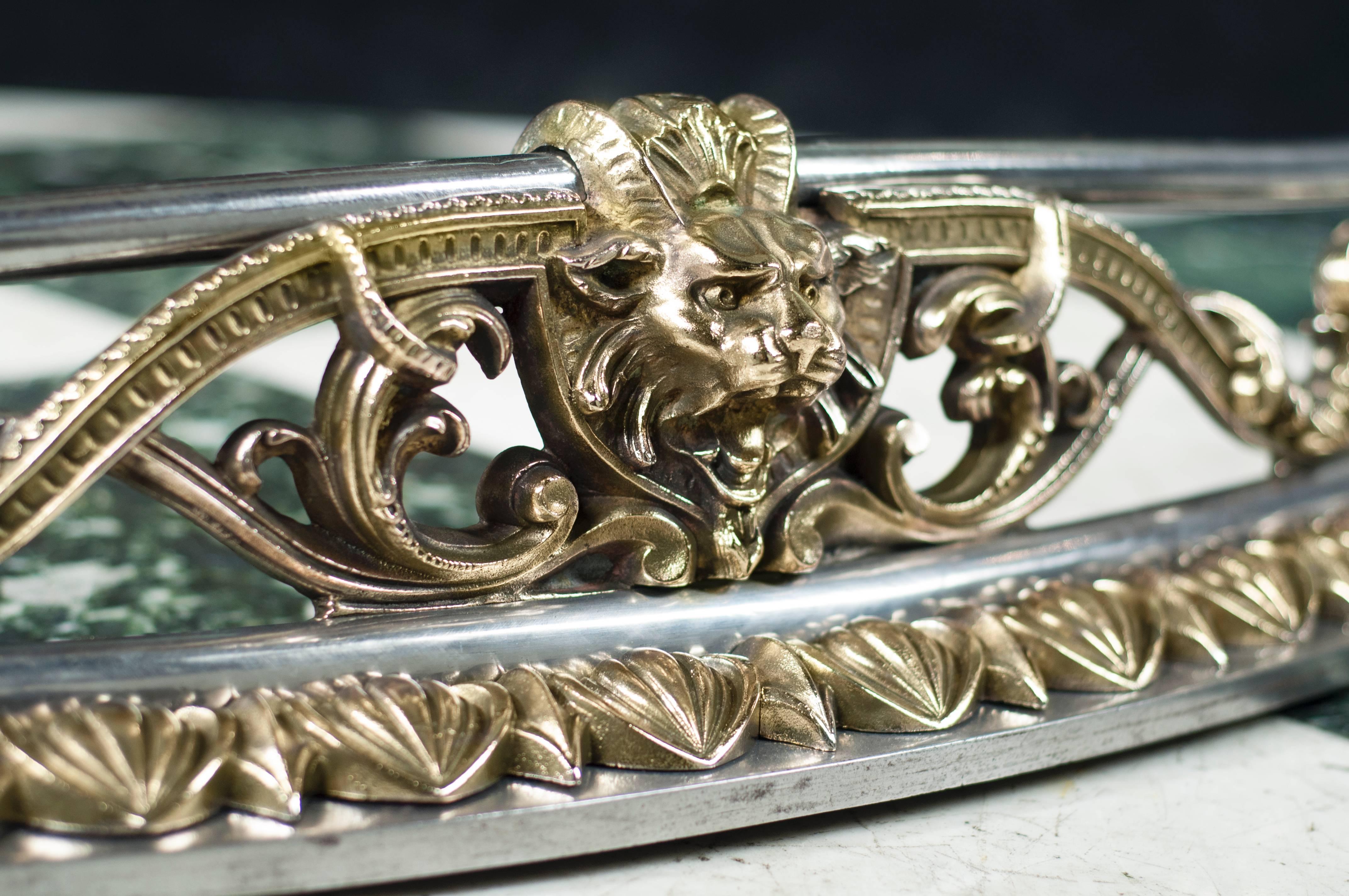English Serpentine Cast Iron and Brass Antique Victorian Fireplace Fender