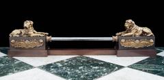 Gilt Brass and Bronze Antique Fireplace Fender Mounted with Mastiff Dogs