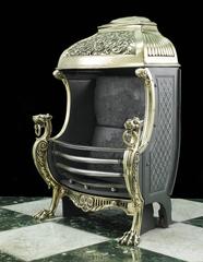 19th Century Renaissance Style Brass Hooded Antique Fireplace Grate