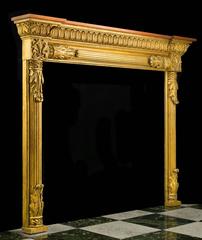 English Regency Pine and Composition, Antique Giltwood Fireplace Mantel