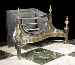 Georgian Style Polished Steel and Brass Antique Fireplace Grate, English, 1883