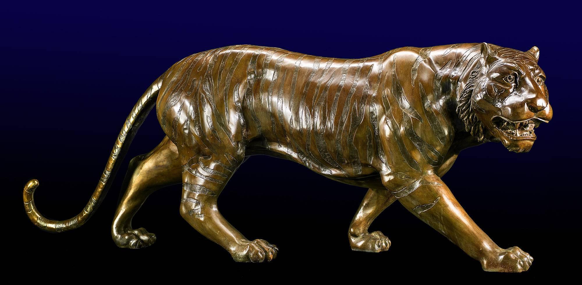 Mid-Century Modern 20th Century Bronze Model of a Prowling Tiger