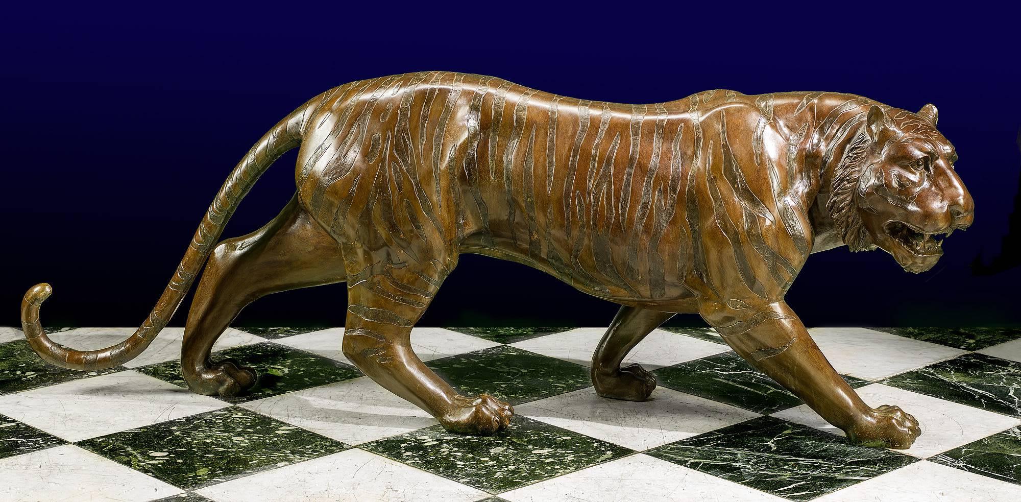 Cast 20th Century Bronze Model of a Prowling Tiger