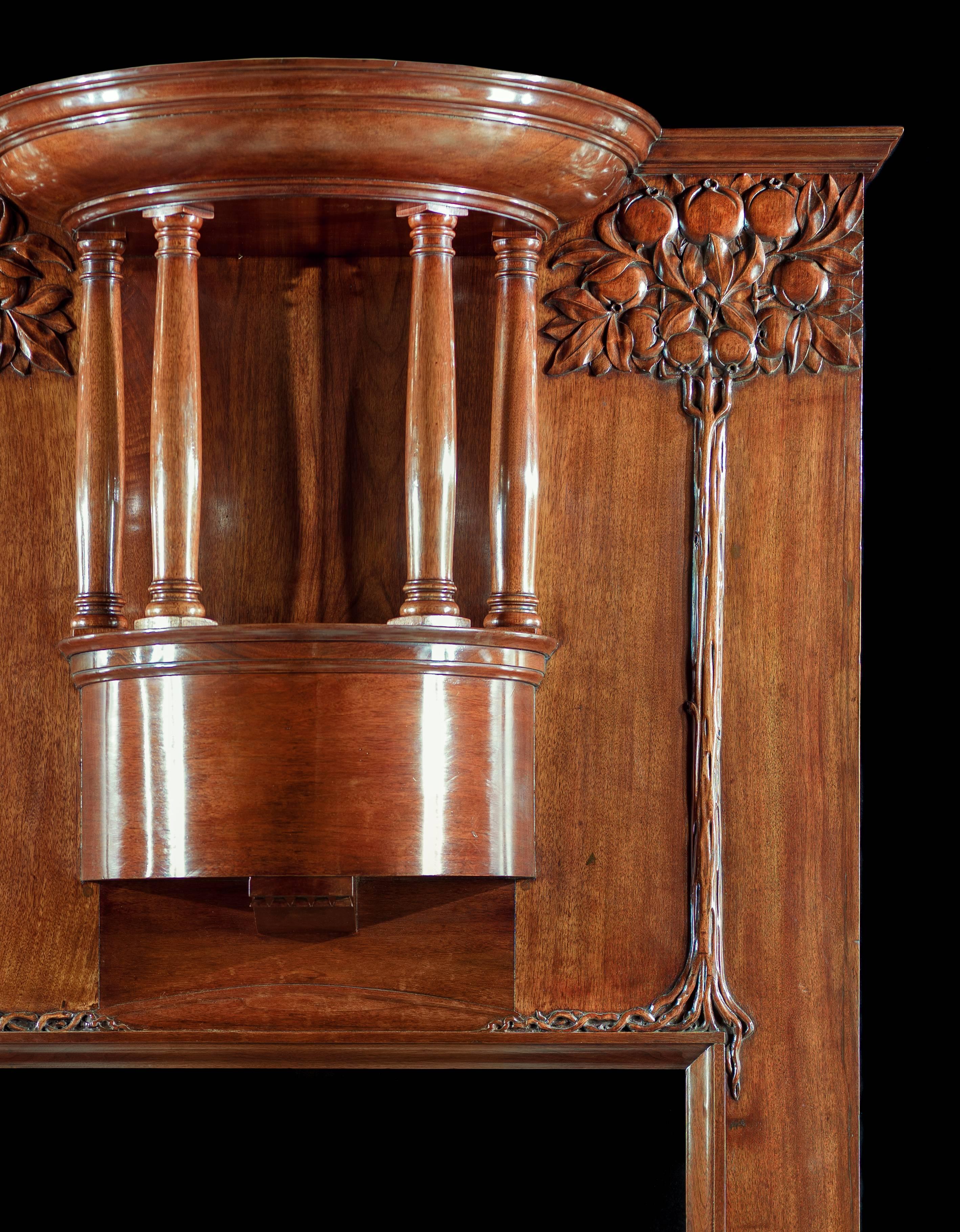 English Art Nouveau Walnut Fireplace in the Manner of Charles Harrison Townsend