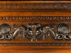 Enormous Antique Walnut Fireplace Mantel Signed Carlo Scarselli