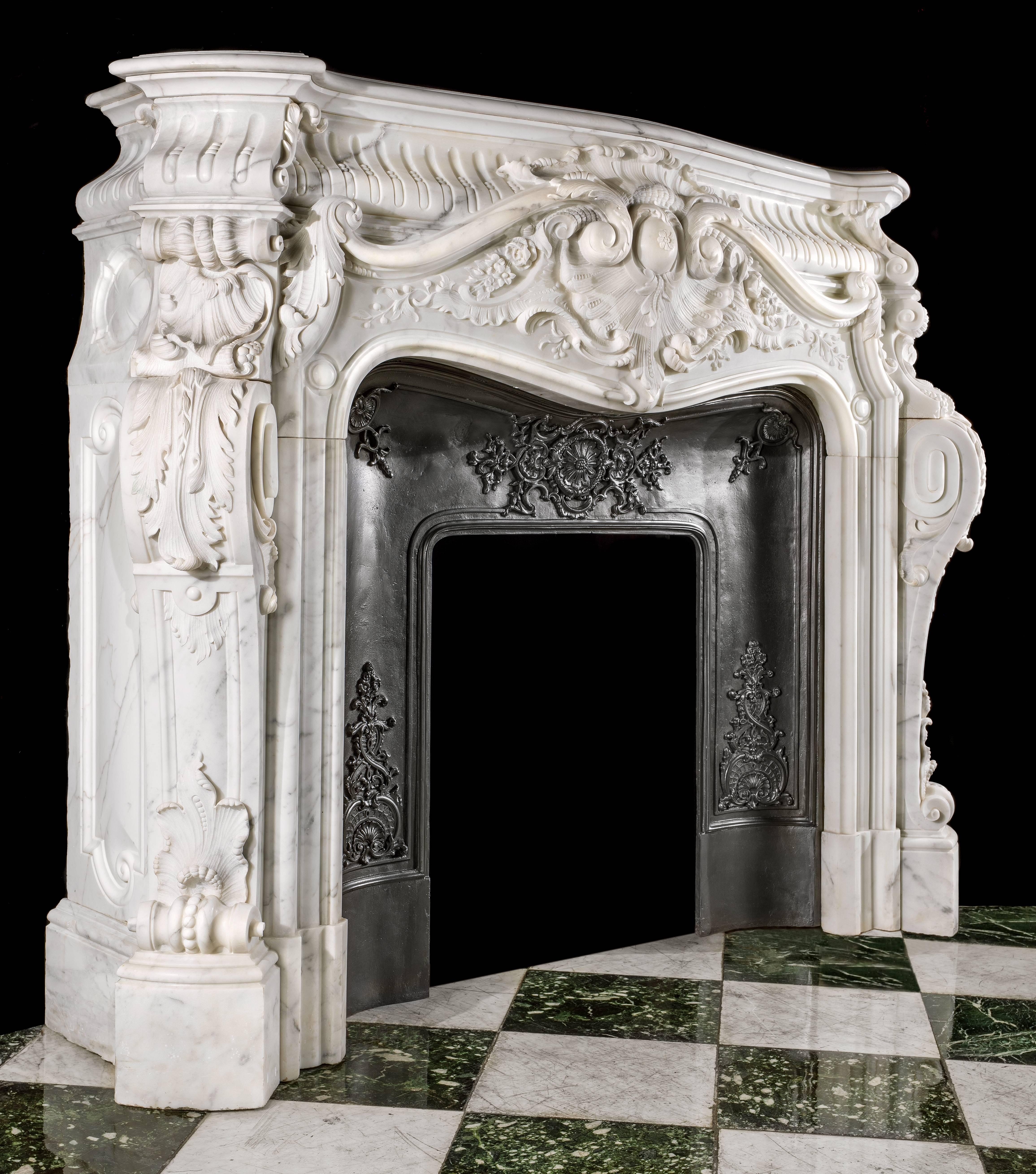 Louis XV Large French Rococo Fireplace in Statuary Marble 