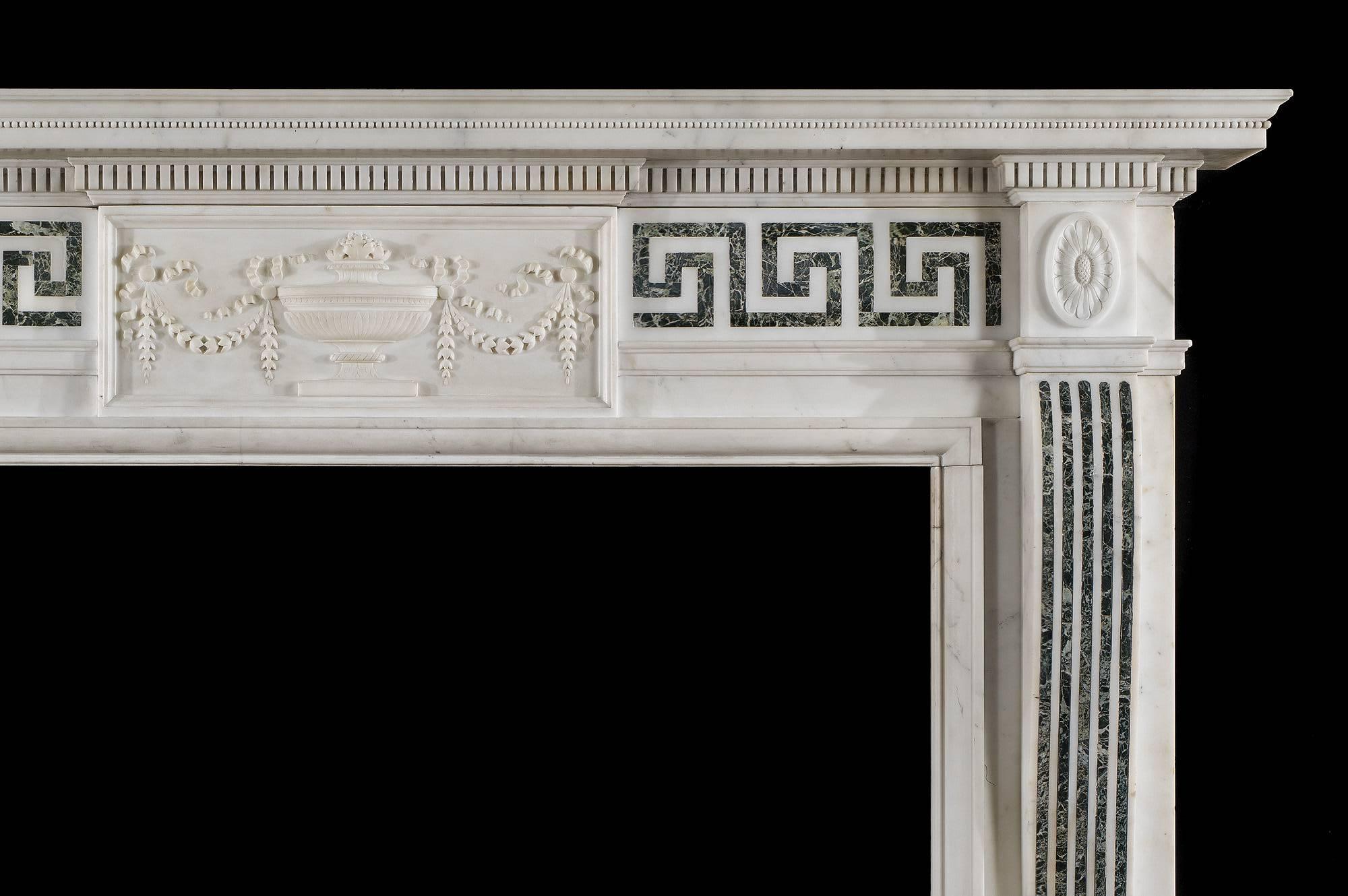 English Edwardian Neo Classical Antique Marble Fireplace Mantel