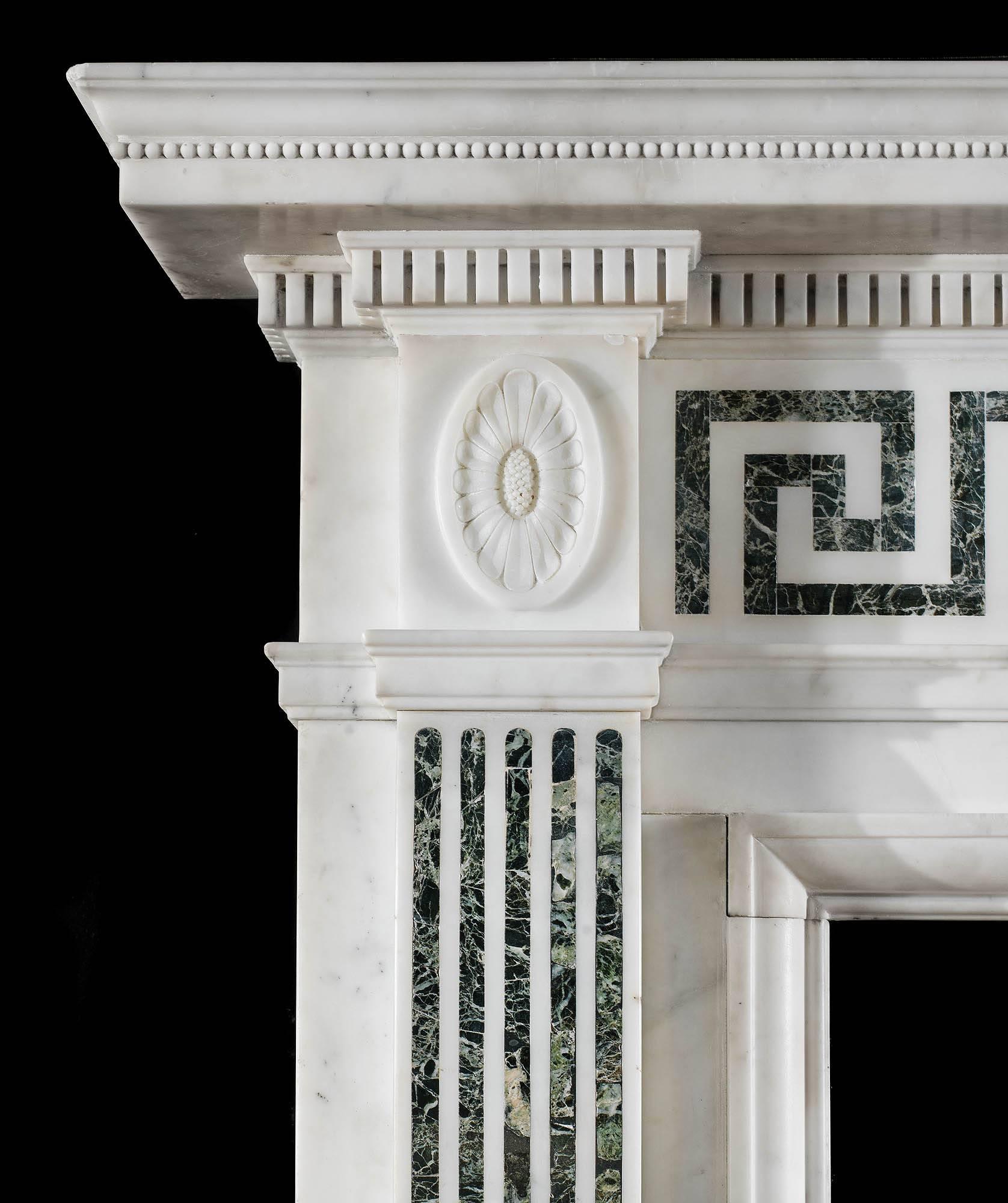 Neoclassical Edwardian Neo Classical Antique Marble Fireplace Mantel