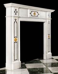 Statuary Marble Antique Fireplace with Sienna and Verde Antico Marble Inlay