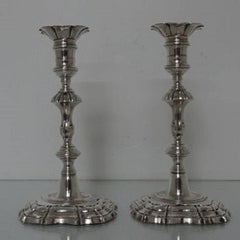 Sterling Silver George II Antique Pair of Candlesticks London 1754 John Quantock