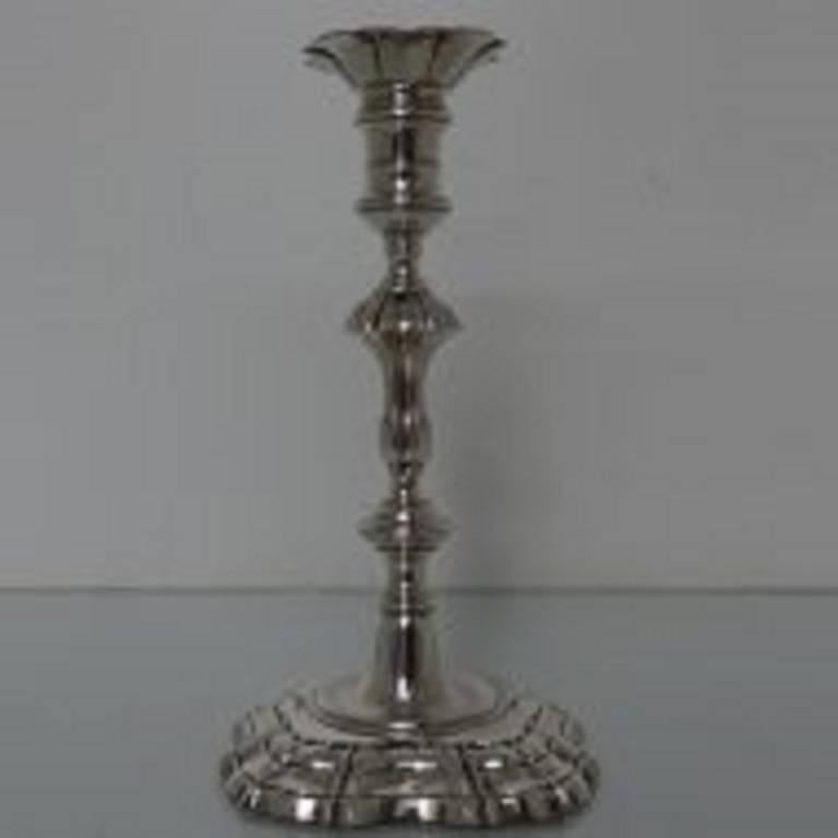 European Sterling Silver George II Antique Pair of Candlesticks London 1754 John Quantock For Sale