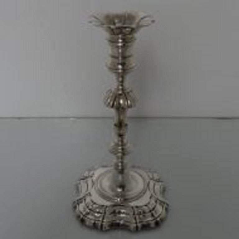 Mid-18th Century Sterling Silver George II Antique Pair of Candlesticks London 1754 John Quantock For Sale