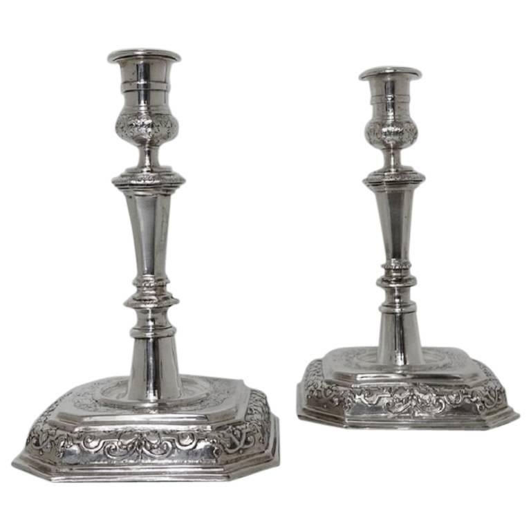 Pair of Early 18th Century Antique German Silver Candlesticks Augsburg For Sale