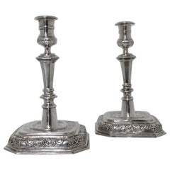 Pair of Early 18th Century Antique German Silver Candlesticks Augsburg