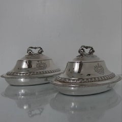 Antique Pair of George III Britannia Silver Oval Entree Dishes Robert Sharp