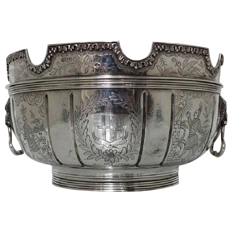 Edwardian Sterling Silver Chinoiserie Bowl London, 1905 Daniel & John Wellby For Sale