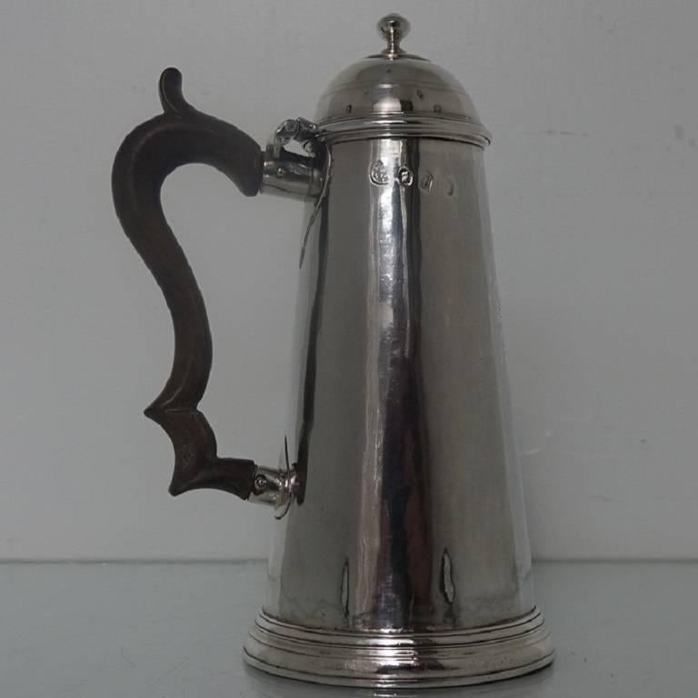 British Antique Britannia Silver Queen Anne Side Handled Coffee Pot Francis Garthorne For Sale