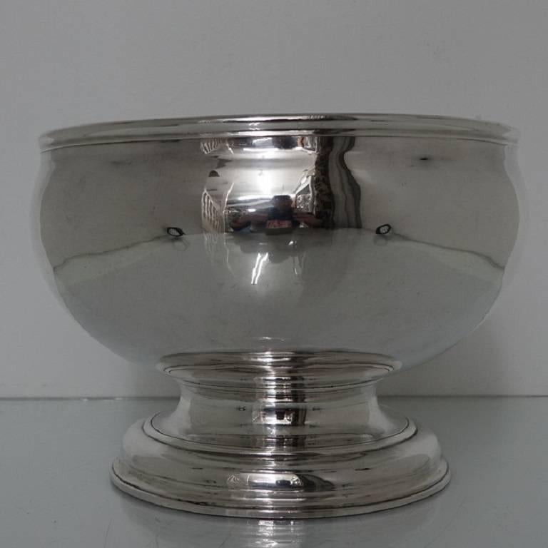 British Antique Mid-18th Century Sterling Silver George II Large Punch Bowl