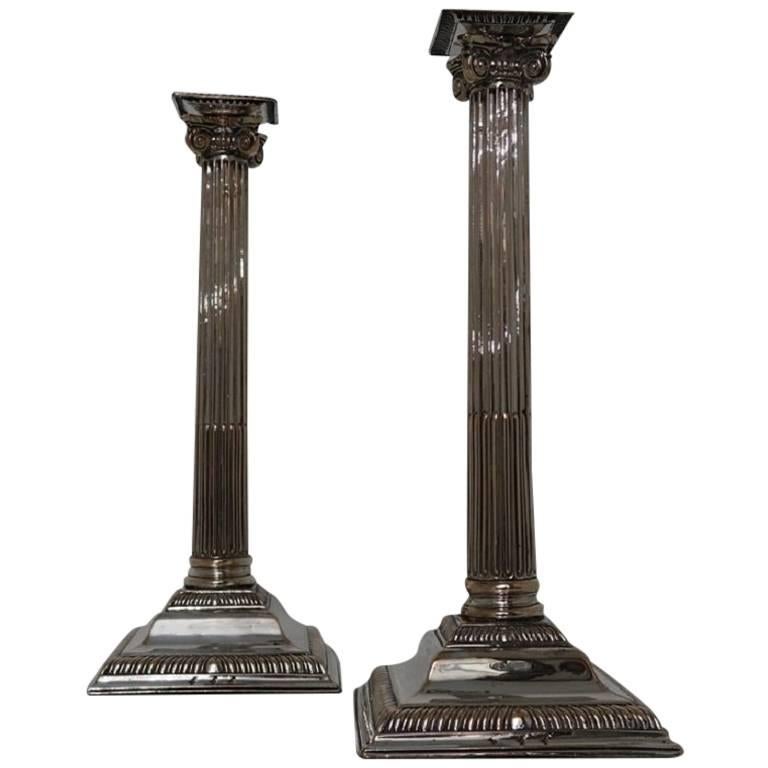 Pair of George III Old Sheffield Candle Sticks, circa 1760, 
Marks Unidentified
