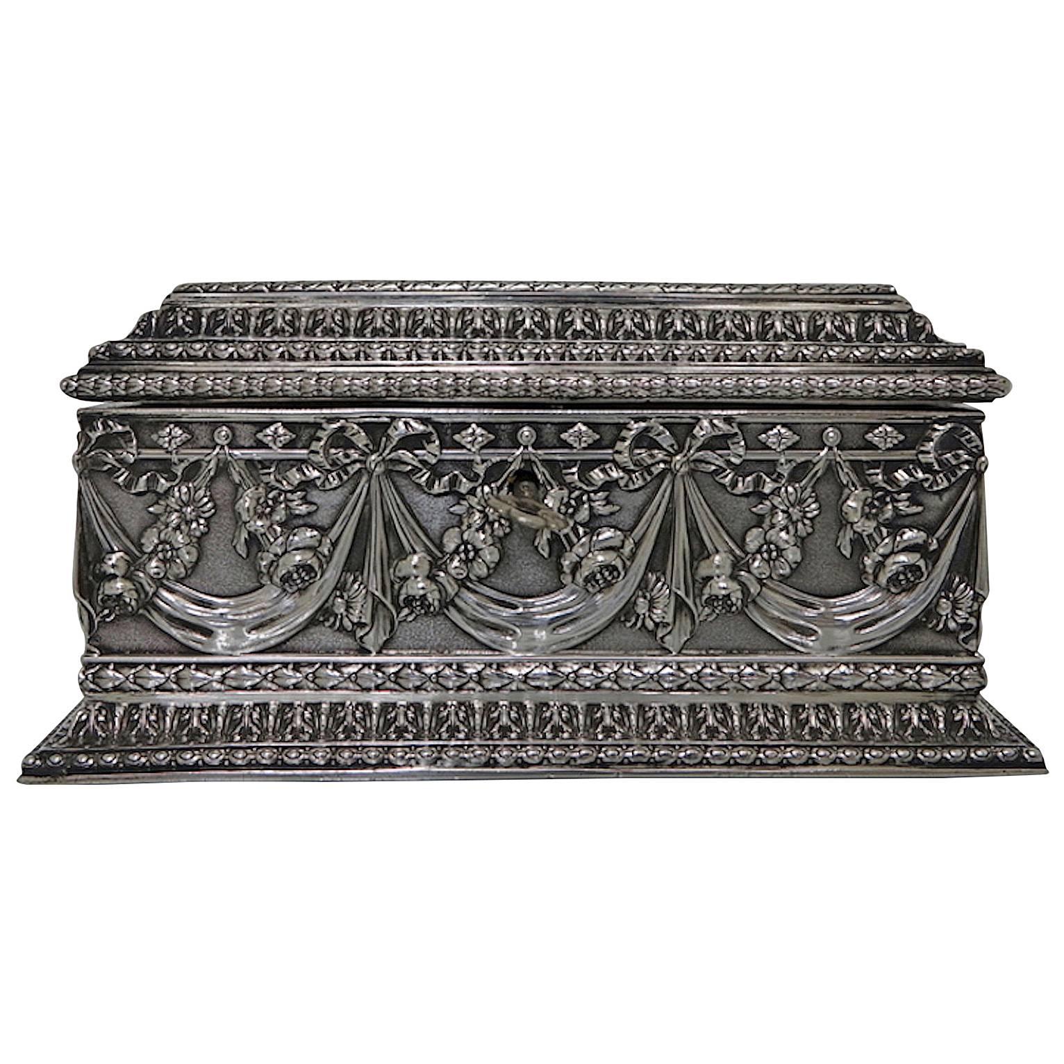 Antique Silver French Jewelry Casket, circa 1880