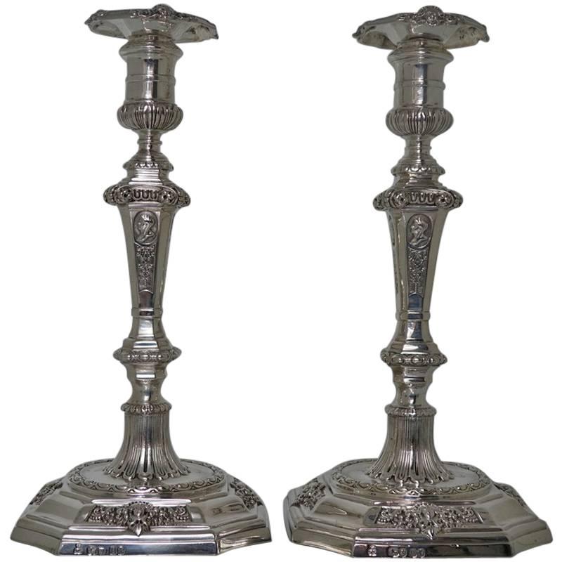 Pair of Victorian Silver Sterling Candlesticks, London, 1868 Robert Garrard For Sale