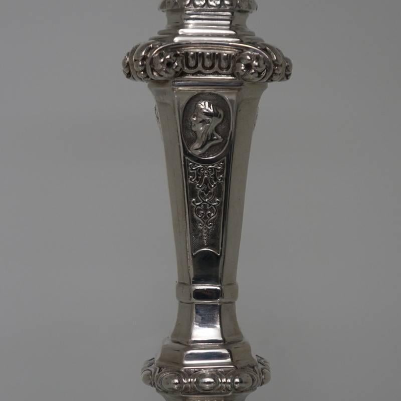 British Pair of Victorian Silver Sterling Candlesticks, London, 1868 Robert Garrard For Sale