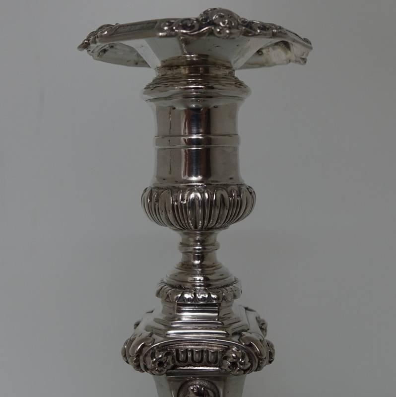 19th Century Pair of Victorian Silver Sterling Candlesticks, London, 1868 Robert Garrard For Sale