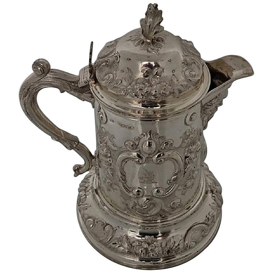 Large Antique Victorian 19th Century Silver Flagon, London, 1863 Robert Hennell