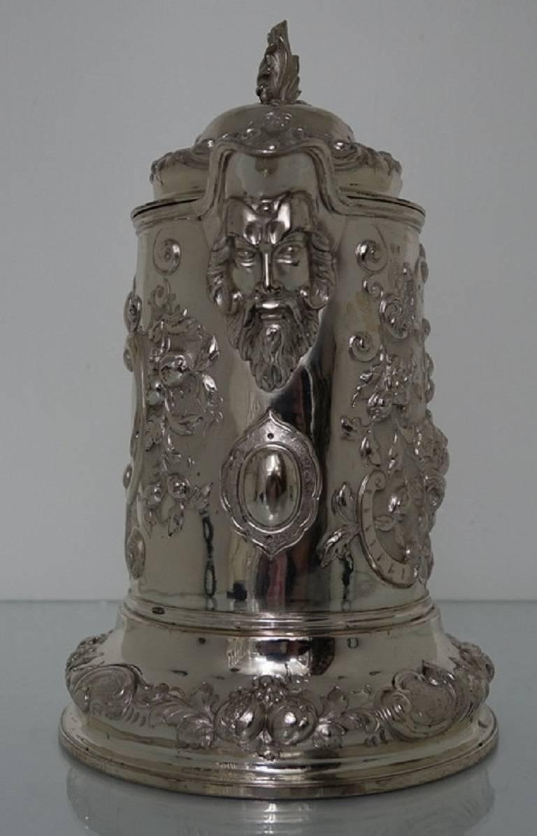 Large Antique Victorian 19th Century Silver Flagon, London, 1863 Robert Hennell 1
