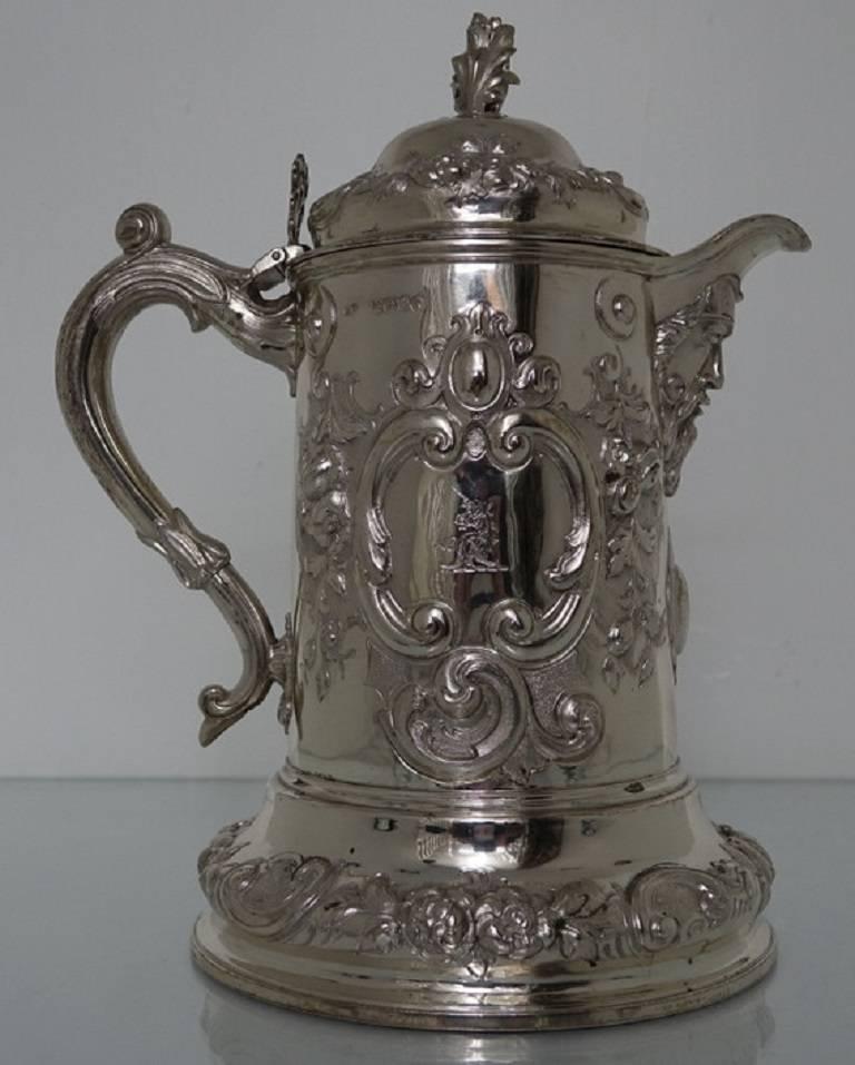 Large Antique Victorian 19th Century Silver Flagon, London, 1863 Robert Hennell 2