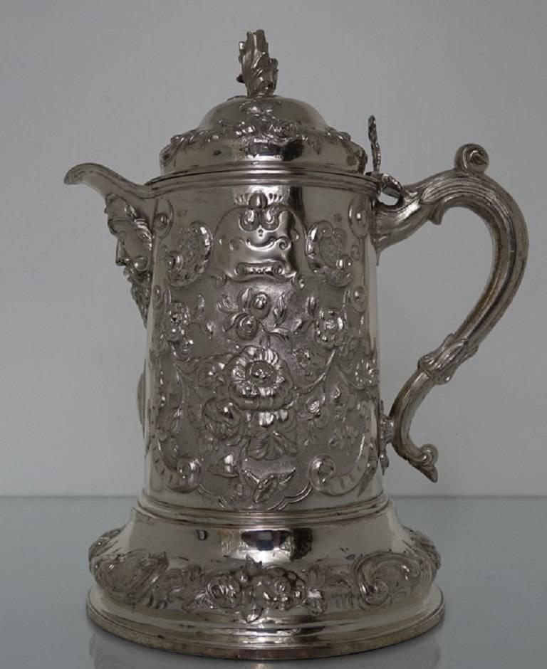 Large Antique Victorian 19th Century Silver Flagon, London, 1863 Robert Hennell 3