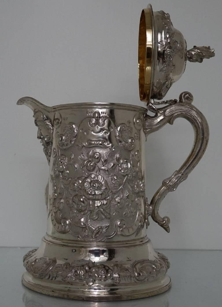 Large Antique Victorian 19th Century Silver Flagon, London, 1863 Robert Hennell 4