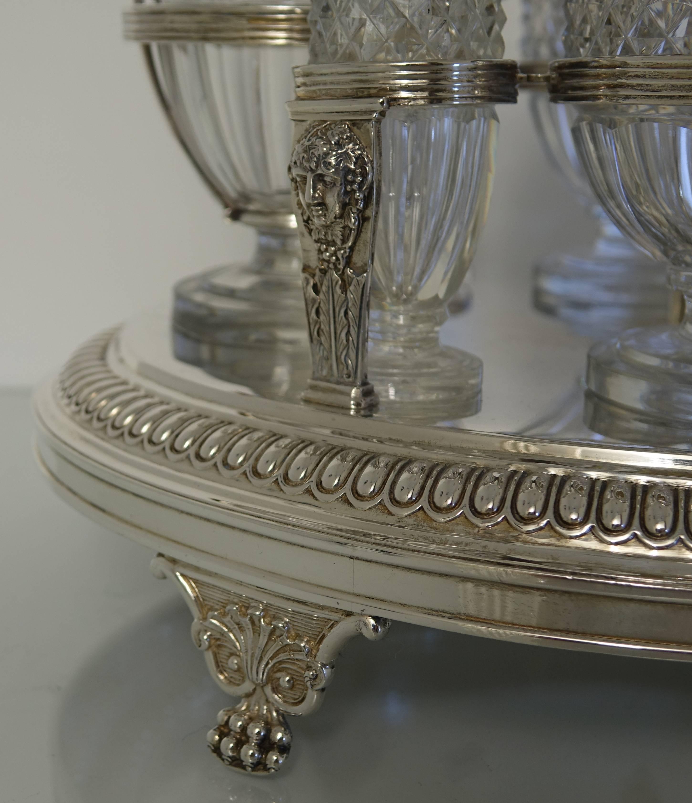 Glass Sterling Silver George III 19th Century Cruet, London, 1808, Burwash & Sibley For Sale
