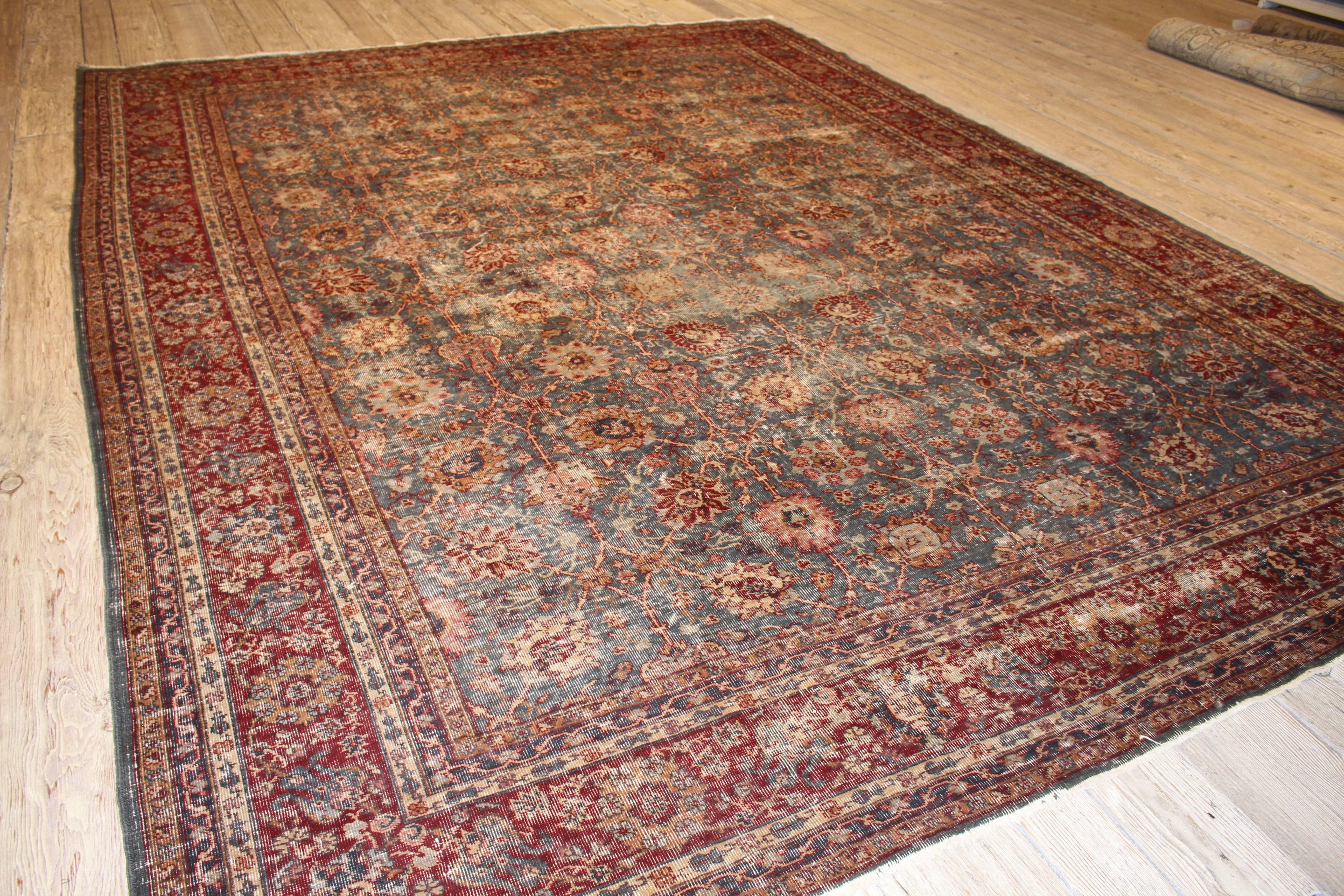 Hand-Knotted 1930s Red & Blue Antique Sparta Rug For Sale