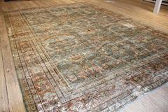 20th Century Blue & Orange Antique Mahal Rug
