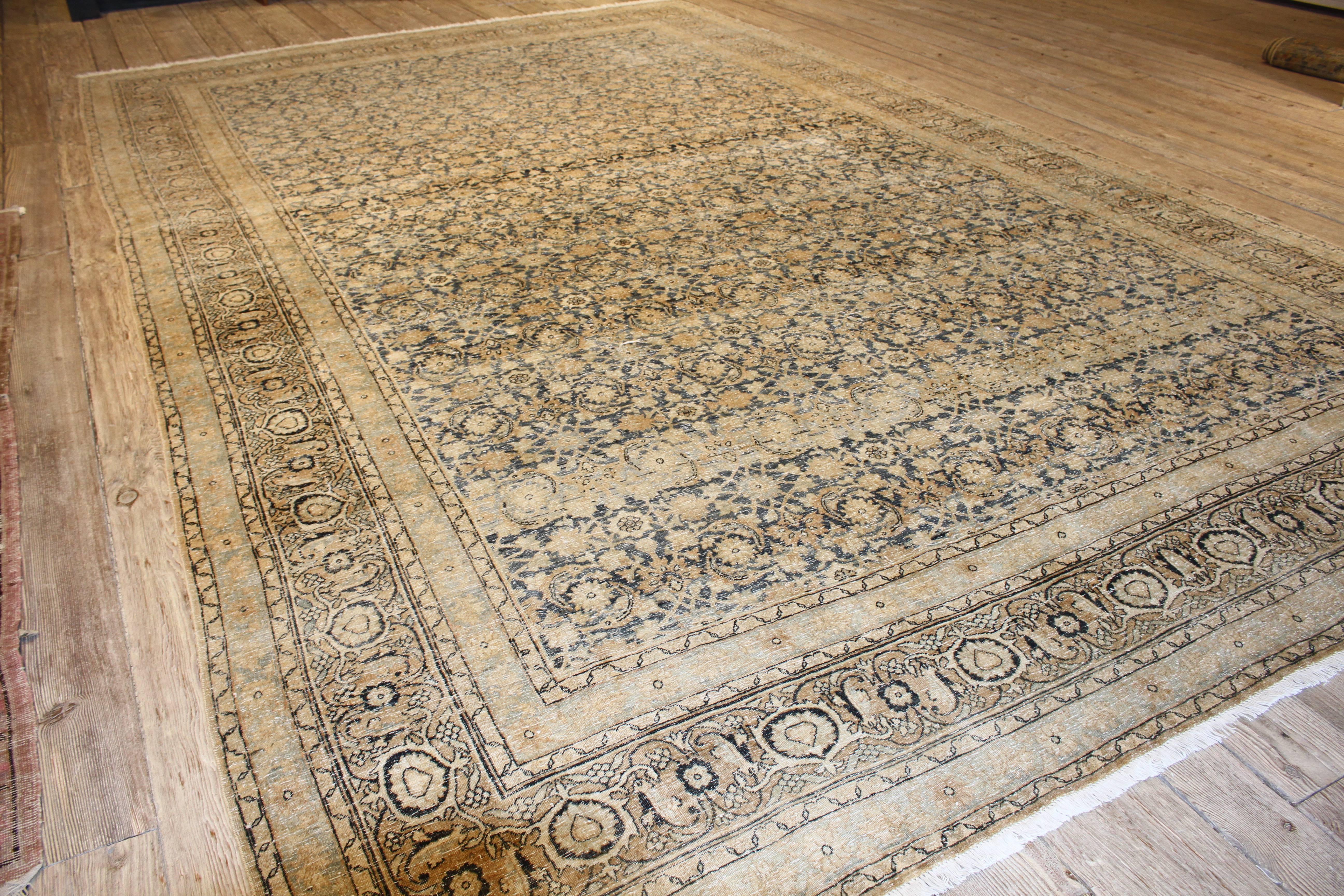 A breathtaking Yazd rug with the Herati design, a repeat pattern consisting of a flower centered inside a diamond with curling leaves positioned parallel to each side.