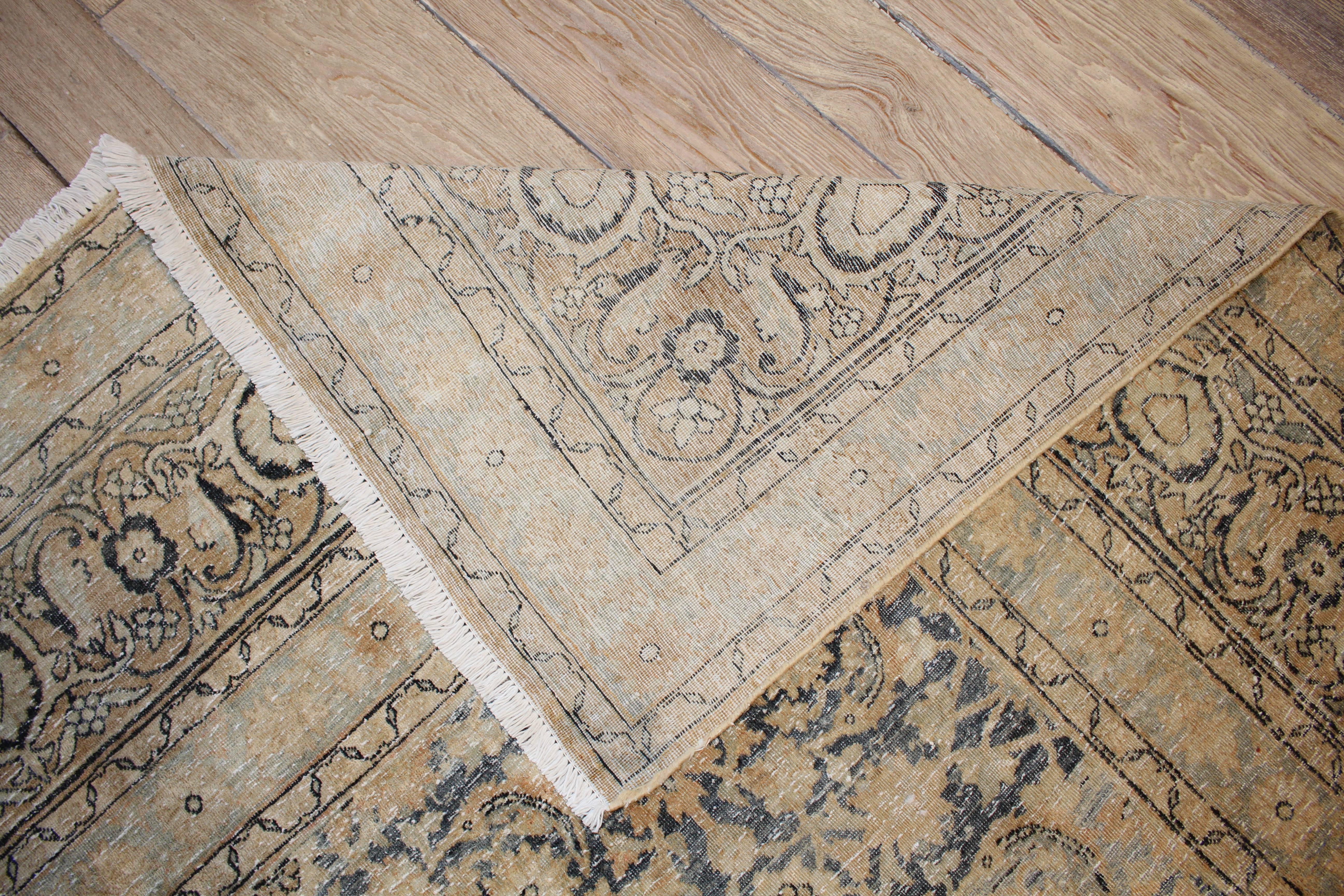 Neutral Antique Yazd Rug In Distressed Condition For Sale In Los Angeles, CA
