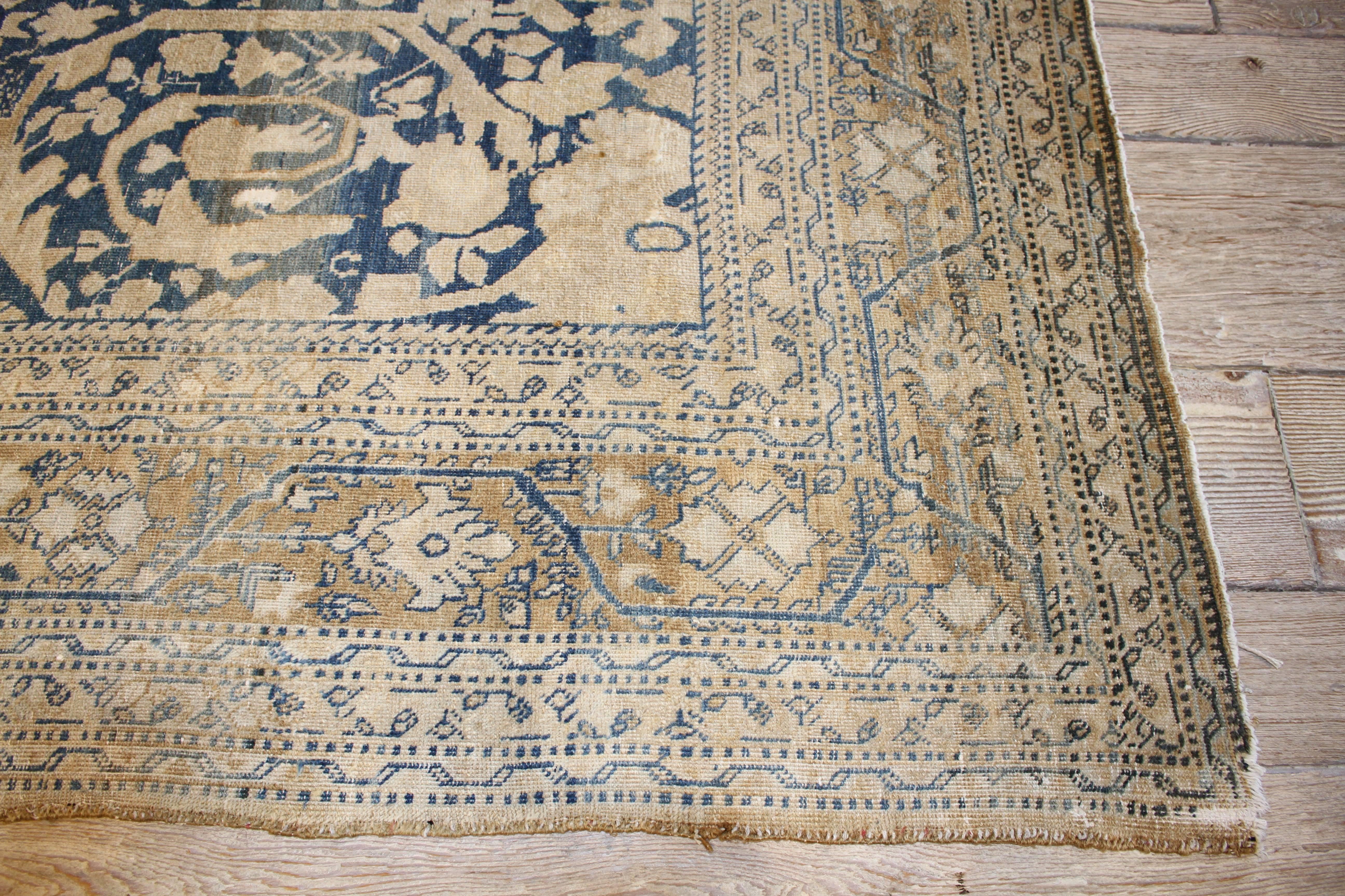 Blue and Ivory Antique Persian Tabriz Rug In Good Condition For Sale In Los Angeles, CA