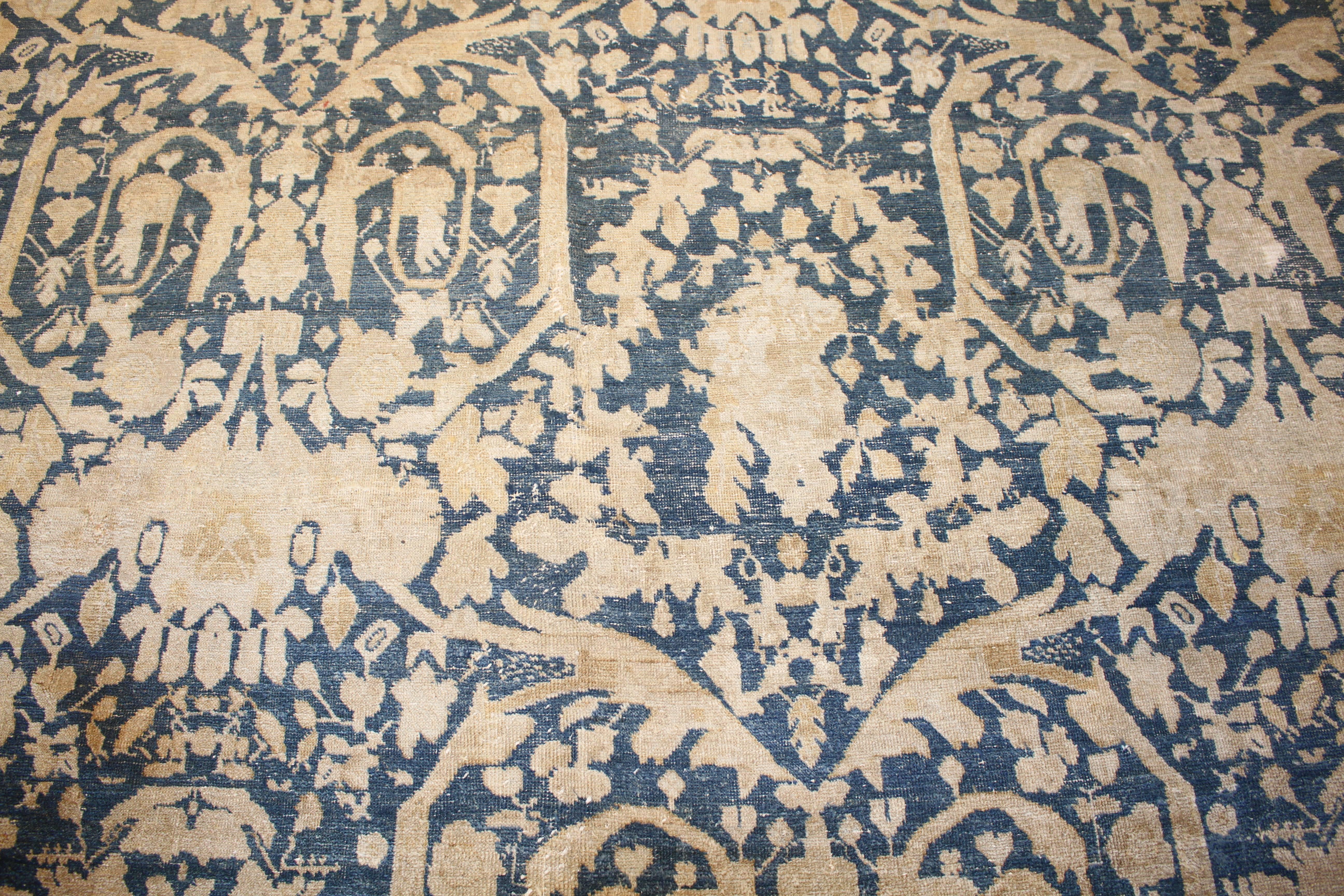 20th Century Blue and Ivory Antique Persian Tabriz Rug For Sale